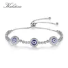 Mulheres Mal Eye Lucky Hamsa Genuine 925 Sterling Prata Homens Luxo Rodada Azul Olhos Cz Cristal Tênis Pulseira KLTB014