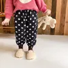 Winter girls warm plush inside leopard print pants kids corduroy floral thicken ankle banded trousers 210508