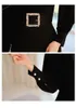 Spring Black Korean Elegant Party Midi Dress With Belt Women Long Sleeve Square Collar Fashion Office Female Pencil Vestido 210518