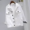 Frühling Weibliche Schwarz Weiß Denim Jacke Student Harajuku BF Weibliche Bomber Jeans Mantel Solide Batwing Hülse Jacke 210531