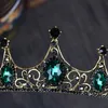 Vintage Barock Green Crystal Små Tiaras de Noiva Smycken Retro Bridal Crown Headpiece Bröllop Hårtillbehör för kvinnor
