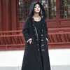 ジョニー教徒の女性中華風フード付きパーカー厚い暖かいコットンリネンコート冬のAラインヴィンテージオリジナルの女性パーカー210521