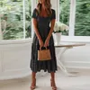 Casual Dresses Women Polka-dot Dress Sexy Short Sleeve Square Neck Elegant Long Flowy Temperament Summer Robe Femme #G2273a