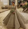 Haute Couture Luxury Princess Wedding Dress Crystal Beads Sheer Neck Long Sleeve Formal Heavy Quality Bride Gowns Custom Made Gowns