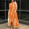 Style Long Dress Wide Neck Tie-dye Women Pockets Casual Ankle-Length O-Neck Lrregular Hem Loose Vestidos Largos 210513