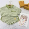 Summer Arrival Girls Fashion Striped Sets Kids Korean Design Suit Clothes 210528