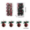 8st Red Green Plaid Mönster Julbollar Med Pine Cone Woolen Decor Hängande Bollar Rustik Julgransdekorationer Hänge 211122