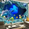 3d landscape wallpaper 3D stereo underwater world dolphin wallpaper TV background wall mural