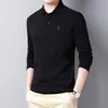 Heren Polo's 2022 Luren Effen Kleur Slanke Shirt met lange mouwen Mannen Business Casual Hoge Kwaliteit Merk Stretch Red Black Geel
