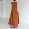夏のファッションソリッドドレス韓国シックな緩いプラスサイズの女性の綿のノースリーブカジュアル長いヴェステド13892 210508