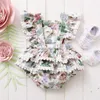 Verão Bebê Floral Impressão Flutter-Manga Romper 210528