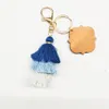 Personalized Wooden Keychain Party Favor Three-layer Cotton Tassel and Four-leaf Clover Wood Chip Pendant Key Ring Multicolor RRD11899