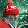 Mütze/Schädelkappen gestrickt Jacquard Weihnachtshut Pelz Ball Saum Jahr Geschenk Winter Warmhüte für Frauen Erwachsene Schneeflockenprofis22