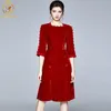 Frauen Herbst Elegante Samt Kleid Festa Hohe Qualität Stickerei Büro Party Robe Femme Vintage Designer Vestidos 210520