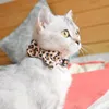 Leopard Print Fashion Luxurious Dog Cat Collar Breakaway with Bell and Bow Tie Adjustable Safety Kitty Kitten Set Small Dogs Collars size 7 Colors Blue