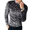 IDEEFB STAND COLLAR Base z długim rękawem T-shirt Slim Leopard Drukuj Tight Slim Fit Flanel Fashion Trend Tops 9Y6674 210524