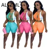 Kadın O Boyun Sleeveltracksuit Lace Up İnce İki 2 Parça Setleri Seksi Gece Clubwear Yaz Kıyafetleri 2021 x0709