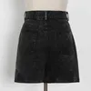 Zwart vintage denim short voor vrouwen hoge taille holle uitgehold casual shorts vrouwelijke straatkleding zomer mode stijl 210521