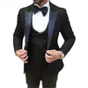 Blomönster Bröllop Tuxedo för Groomsmen Prom Slim Fit Casual Män Passar Med Svart Byxor Man Mode Jacka Vest X0909