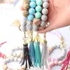 14 style Wood silica gel beaded bracelet keychain Loss prevention tassel key ring pendant pure multicolor optional T2I52758