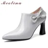 Meotina Pompes à talons hauts Femmes Naturel Véritable Cuir Sabot Talons Chaussures De Mode Bow Pointu Toe Zipper Femme Chaussures Printemps 210520