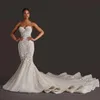 Eleganta Beaded Mermaid Bröllopsklänningar Brudklänningar Lace Appliqued Sweetheart Sweep Train Vestido de Noiva