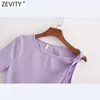 Zevity Women Sexy Solid Collor Singel Kortärmad Asymmetrisk Kort T-shirt Kvinna Chic Design Basic Summer Crop Tops LS9060 210603