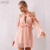 Winter Women Mini Celebrity Evening Party Dress Sexig Hollow Out Off Shoulder Spaghetti Strap Ruffles Club Dresses 210423