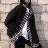 Женщины черный Teddy Lambswool лоскутная лоскутная лоскутная шерсть шерстяная кнопка свободного пальто осень зима C0411 210514