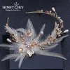 Himstory Baroque Vintage Gold Feather Crystal Pearl Headband Rhinestone Leaf Flower Hairband Wedding Hair Jewelry Accessories X0625