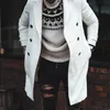 Men Wool Coat Double-Breasted White Pocket Lapel Long Trench Oversize Outwear Fashion Casual Office Jacket Spring Thin