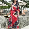 Women summer dress plsu size print chiffon women Bohemian sexy Side split holiday Beach womens clothing 3298 50 210506