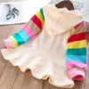 Girls Party Dress Brand Princess Knitted Rainbow Colorful Kids Girl es Sweet Hooded Children Clothing 210429