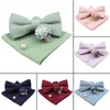 Solid Color Super Soft Suede Men Cotton Bow Tie Handkerchief Brooch Set Bowtie Bowknot Pink Blue Butterfly Wedding Novelty Gift