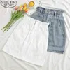 Jeans bianchi a vita alta Gonne Elastiche Donna Denim Mini tasche da donna Sexy A-line Casual Ruffles Donna 6144 50 210510