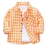 Baby Boys рубашка дети блузки мода ребенка с длинным рукавом рубашки детские повседневные разворотный воротник блузка одежда 1-9T 220217