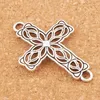 Hollow Flower Cross 3mm 2-Hole Connectors MIC 27.5x42x1.5mm Antique Silver Fit Infinity Leather Bracelets Jewelry Findings Components L1209 100pcs/lot