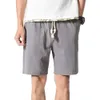 Shorts Men Cotton Linen Casual Shorts Mens Sweat Pants Summer Breathable Comfortable Drawstring Soft Shorts 210720