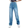 Mode casual lös hög midja jeans för kvinnor mopping hål denim byxor kvinna blå byxor full längd baggy jeans 210508