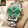 OLEVS automatique mécanique hommes montres en acier inoxydable étanche Date semaine vert mode classique montres-bracelets Reloj Hombre Q0902