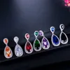 Classic Silver Color White Cubic Zirconia Crystal Long Tear Drop Dangle Earrings For Women Party Jewelry Gift CZ058 210714