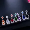 Klasyczny Silver Color Biały Kubiczny Cyrkonia Kryształ Długa Łza Drop Dangle Kolczyki Dla Kobiet Party Biżuteria Prezent CZ058 210714