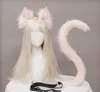 Gato Lobo Raposa Orelhas de pelúcia Tiara Cauda Conjunto Cosplay Acessórios de fantasia Pele sintética Argola de cabelo Faixa de cabelo de Halloween