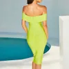 Ocstrade Sexy Bandage Dress Autunno Inverno Off spalla Neon Green Wholesale Bodycon Club Party 210527