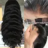 Svart / brun färg 26 "Lång vågigt mänskligt hår peruker för kvinnor syntetisk spets fram peruk med naturlig hårlinje mitt del cosplay dagligen slitage
