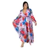 Großhandel Plus Size 5XL Kleidung Krawatte Dye Boho Frauen Kleider kostenlos Langarm Elegant A-Line Sexy Lady Streetwear 210525