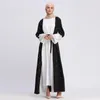 Casual Jurken 2021 Moslim Zwart en Wit Kleur Bijpassende Kant Pearl Cardigan Robe Mode Solid Ronde hals Lange Mouwen Jurk