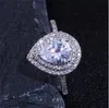 Vecalon ウォータードロッププロミスリング 925 スターリングシルバーダイヤモンド Cz 婚約結婚指輪女性のためのブライダルファッションジュエリーギフト