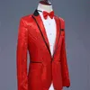 Glänsande röd sequin glitter blazer jacka män nattklubb DJ värd en knapp kostym blazer manlig prom scen bröllop kostymer för sångare 210522