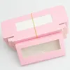 Faux Cils Vente en gros Boîtes à cils en papier Emballage Paquet de boîte à cils Personnaliser Aucun plateau Logo Rectangle Rose Carton De Stockage Maquillage Cas